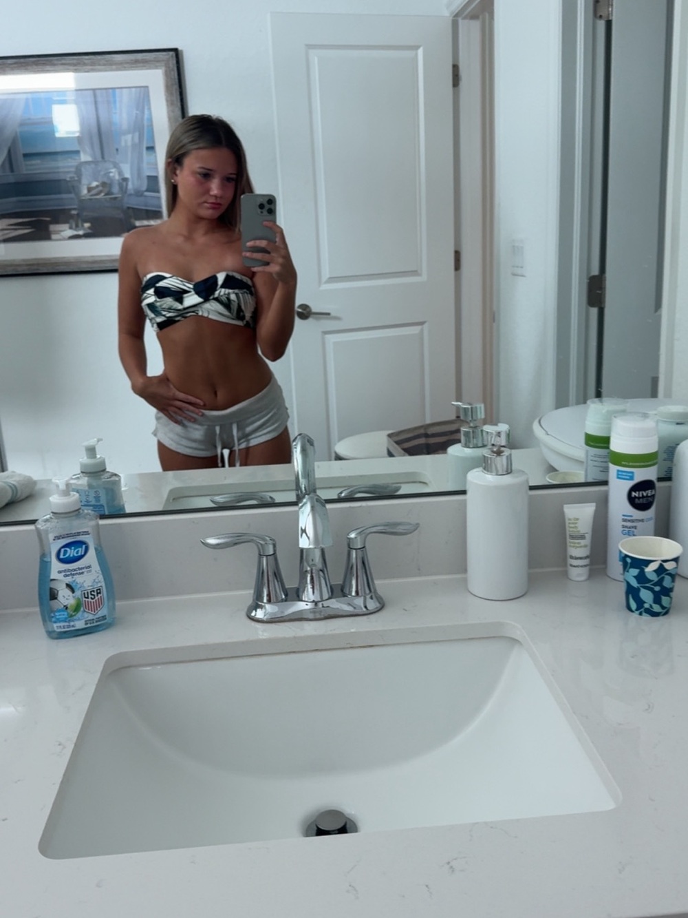 Floral black and white bikini top